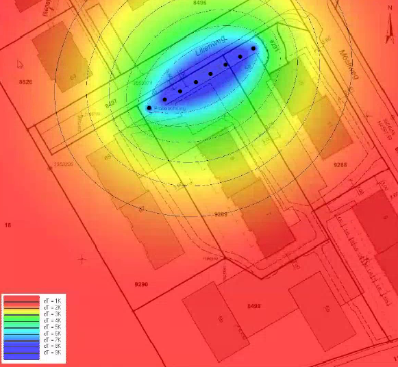 Représentation de la répartition de la perte de chaleur [K] dans le sous-sol sans...